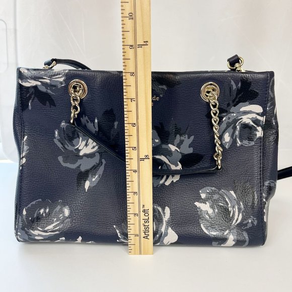 Kate Spade Briar Lane Night Rose Meena Satchel Leather Crossbody Bag Navy Floral - Picture 8 of 13